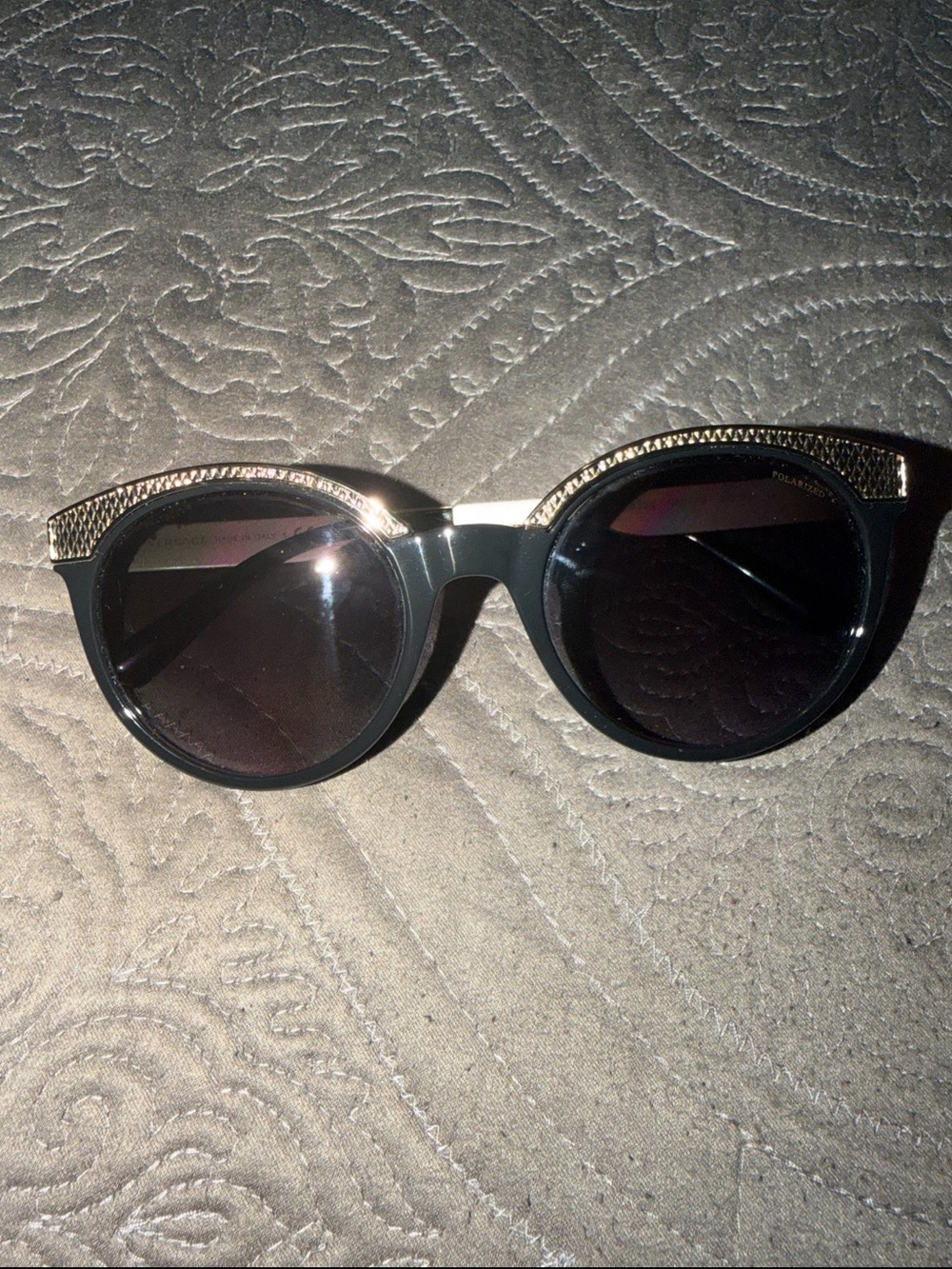 Versace Black Round Sunglasses with Gold Trim